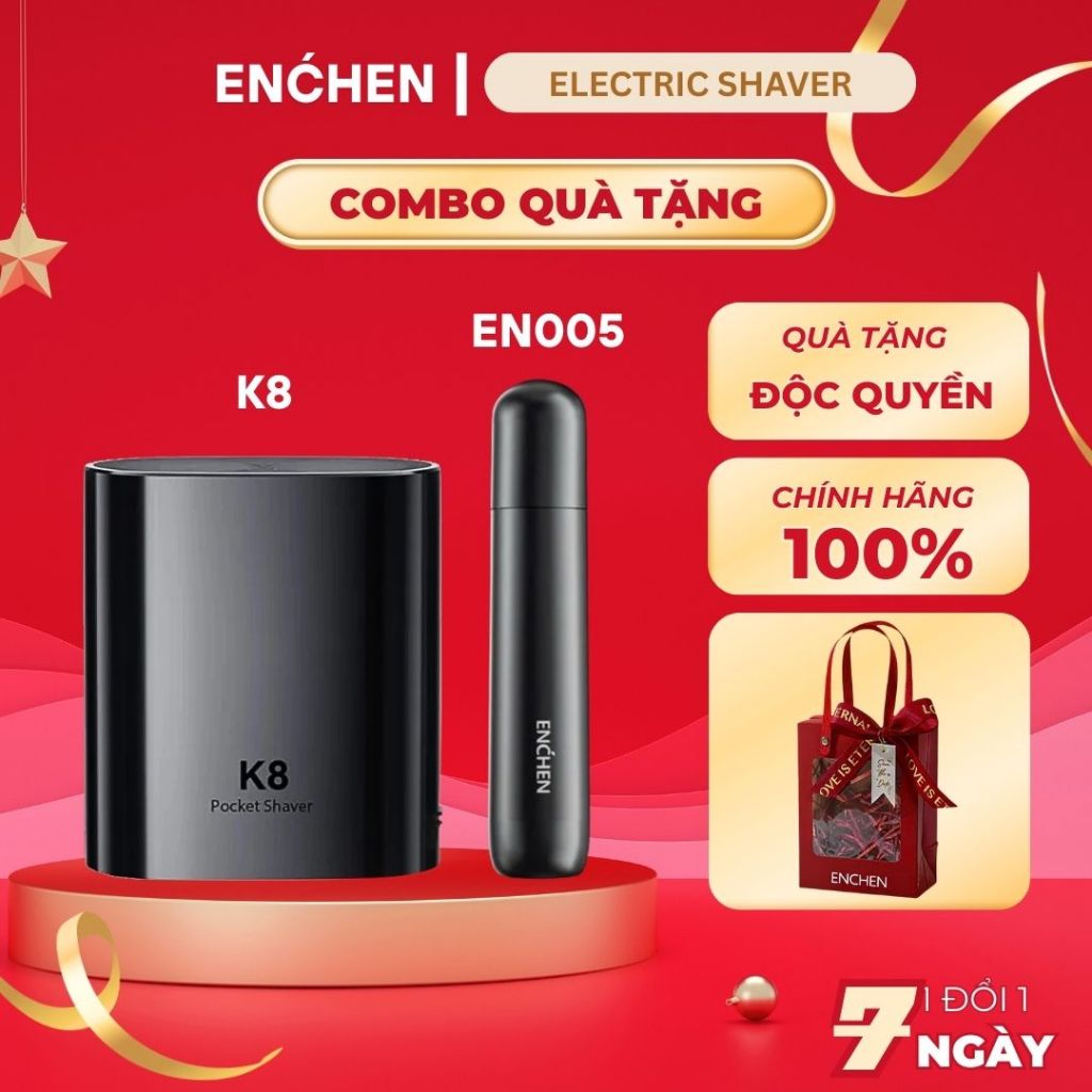 Máy cạo râu Enchen K8 đầu cạo 2D chống nước, 18 lưỡi dao tự mài, pin dùng đến 60 ngày - BH 6 tháng