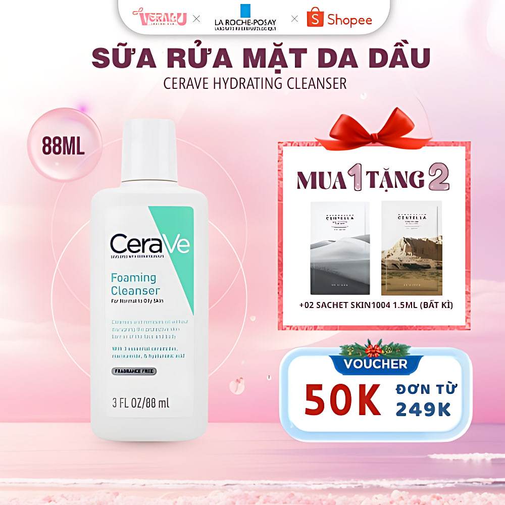 Sữa Rửa Mặt CeraVe Foaming Facial Cleanser 88ml Cho Da Dầu, Làm Sạch Sâu, Tạo Bọt Dịu Nhẹ