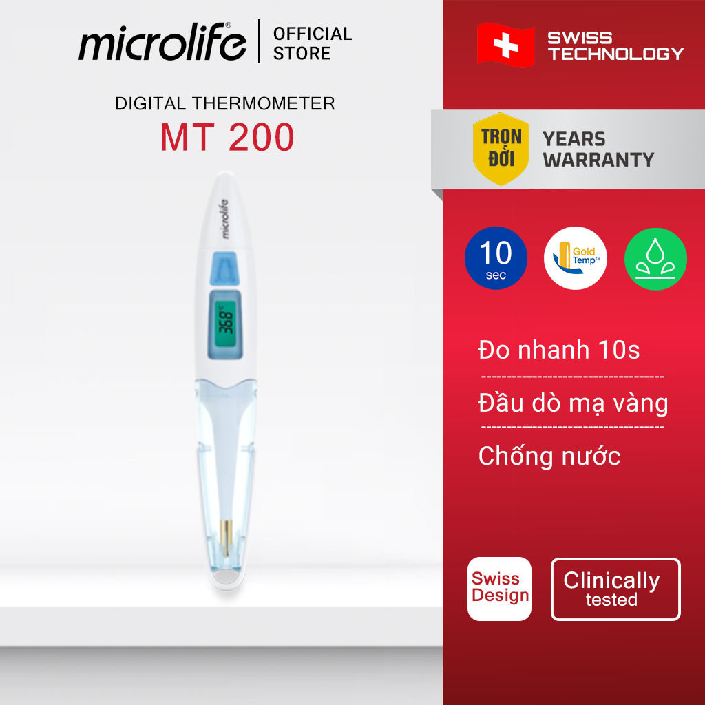 Nhiệt Kế Điện Tử Microlife MT200 - Đầu Dò Mạ Vàng Không Gây Kích Ứng Da, Đo An Toàn, Chính Xác
