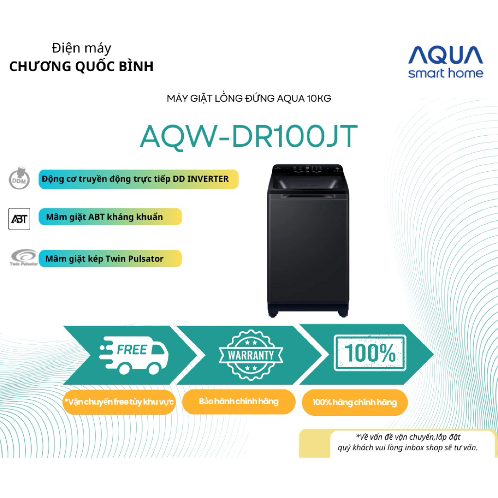 Máy giặt Aqua lồng đứng Inverter 10 kg AQW-DR100JT BK