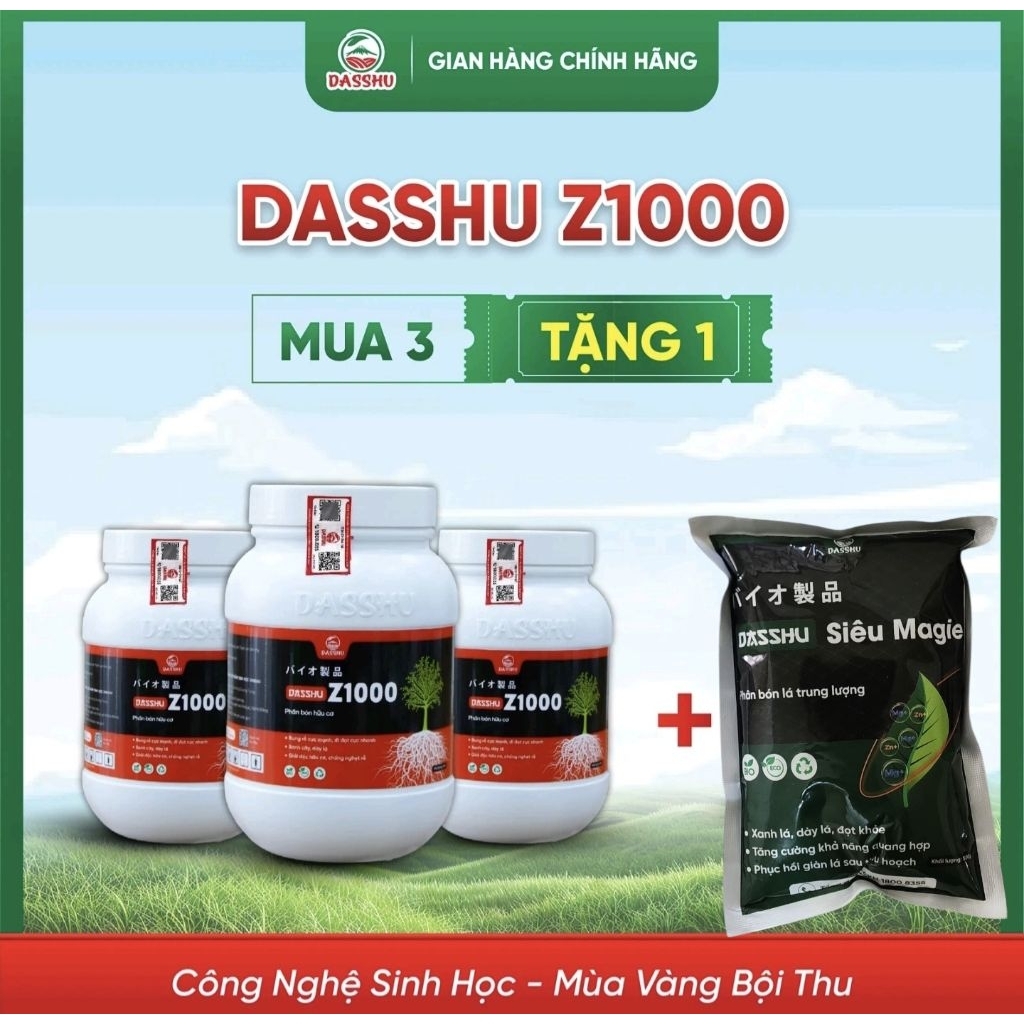 Combo 3 hũ Z1000 tặng 1 gói siêu Magie Phân bón Dasshu Z1000 lọ 1kg, siêu kích rễ, đi đọt nhanh, xan