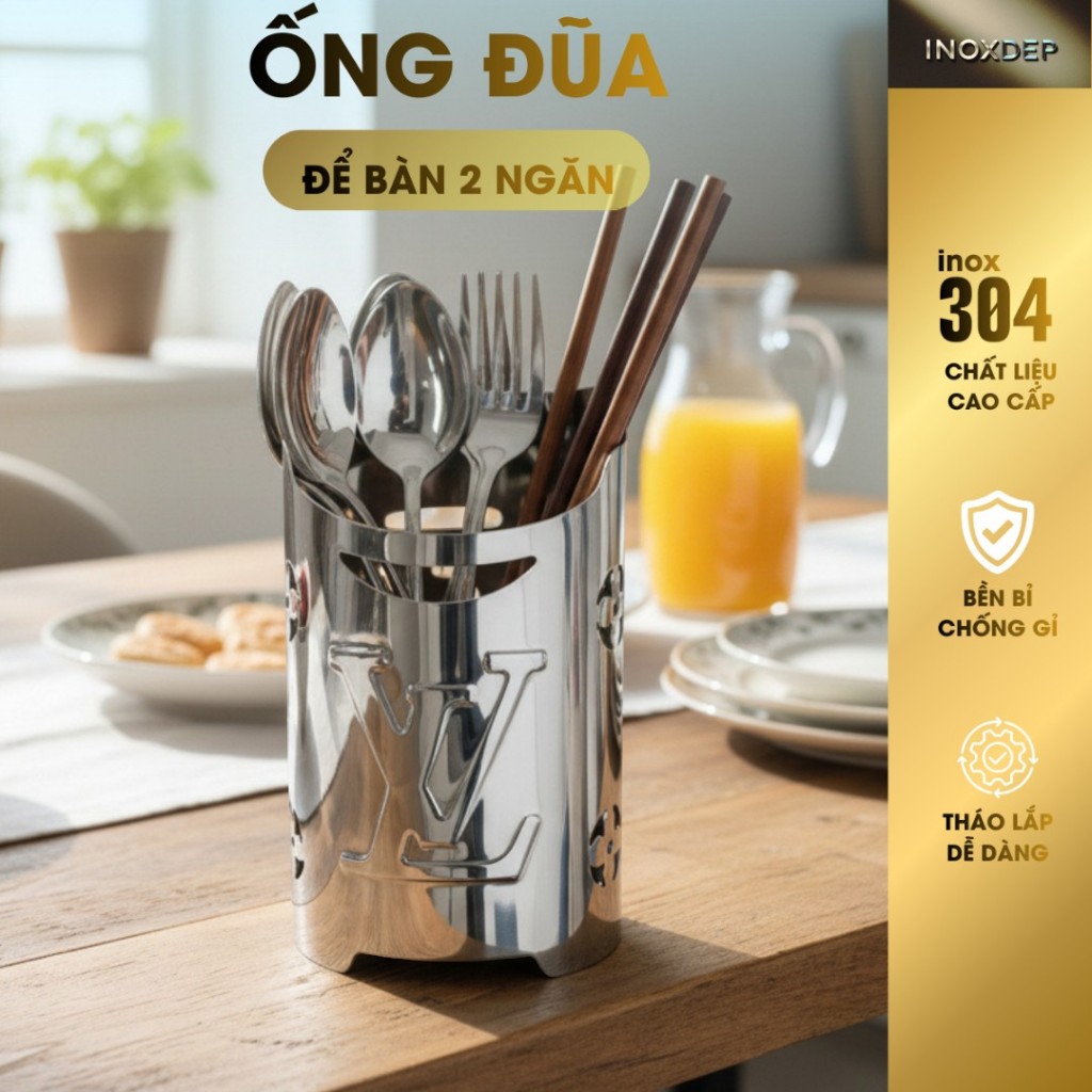 Ống Đựng Đũa (éo-vì) Inox 304 Để Bàn 2 Ngăn – Ống Đựng Muỗng Thìa Nhà Bếp Cao Cấp Thoáng Inoxdep Khí
