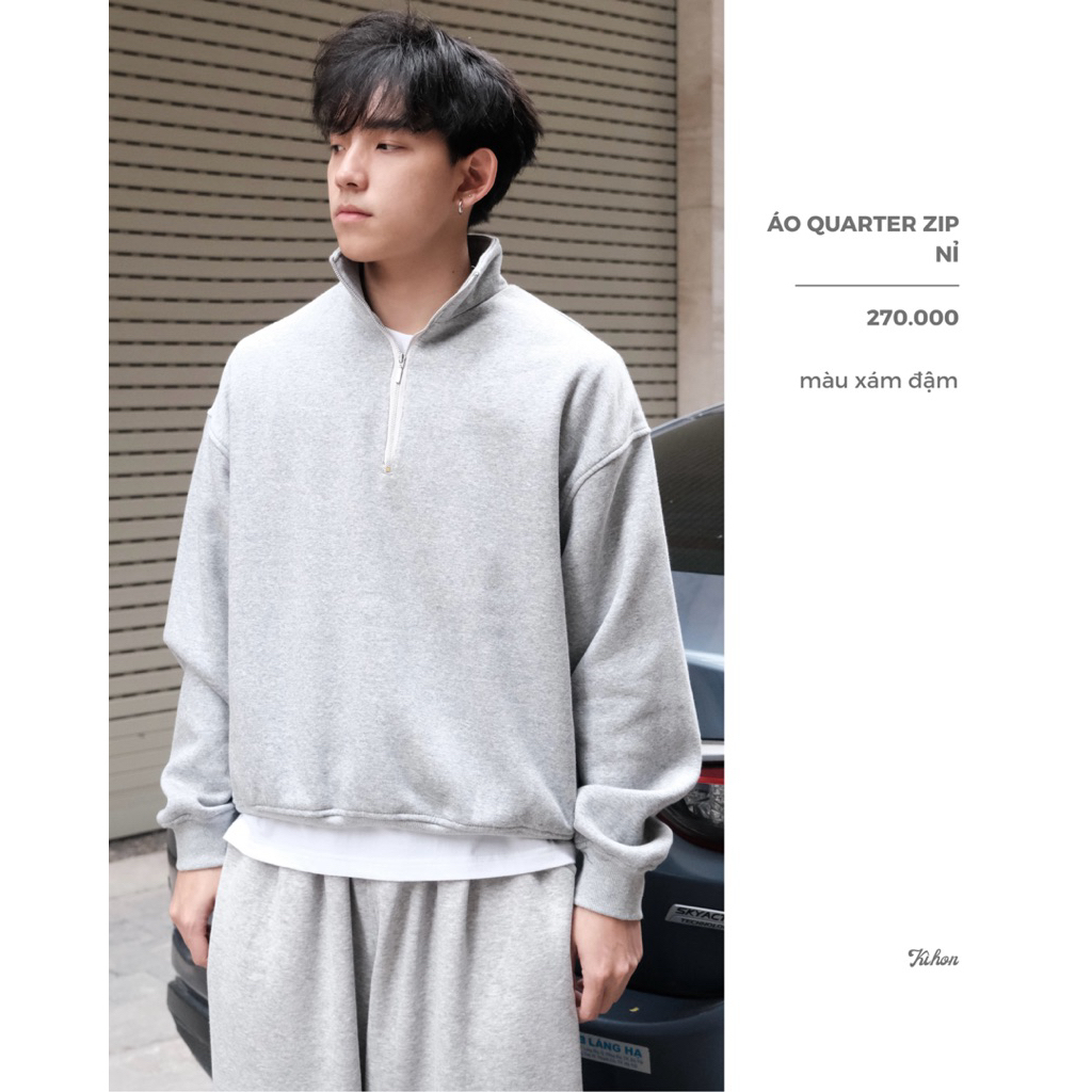 Áo quarter zip nỉ Kìhon - form hơi boxy nhẹ