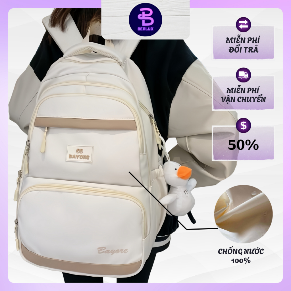 Balo Thời Trang Nam Nữ Chống Nước 100% – Balo Đi Học Nhiều Ngăn, Có Ngăn Chống Trộm, Balo Laptop 15.6 Inch-42-