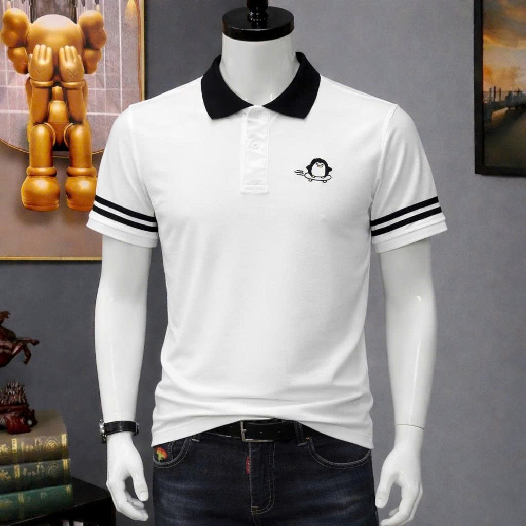 Áo thun polo thêu hình con chim cánh cụt dễ thương - GUMAN