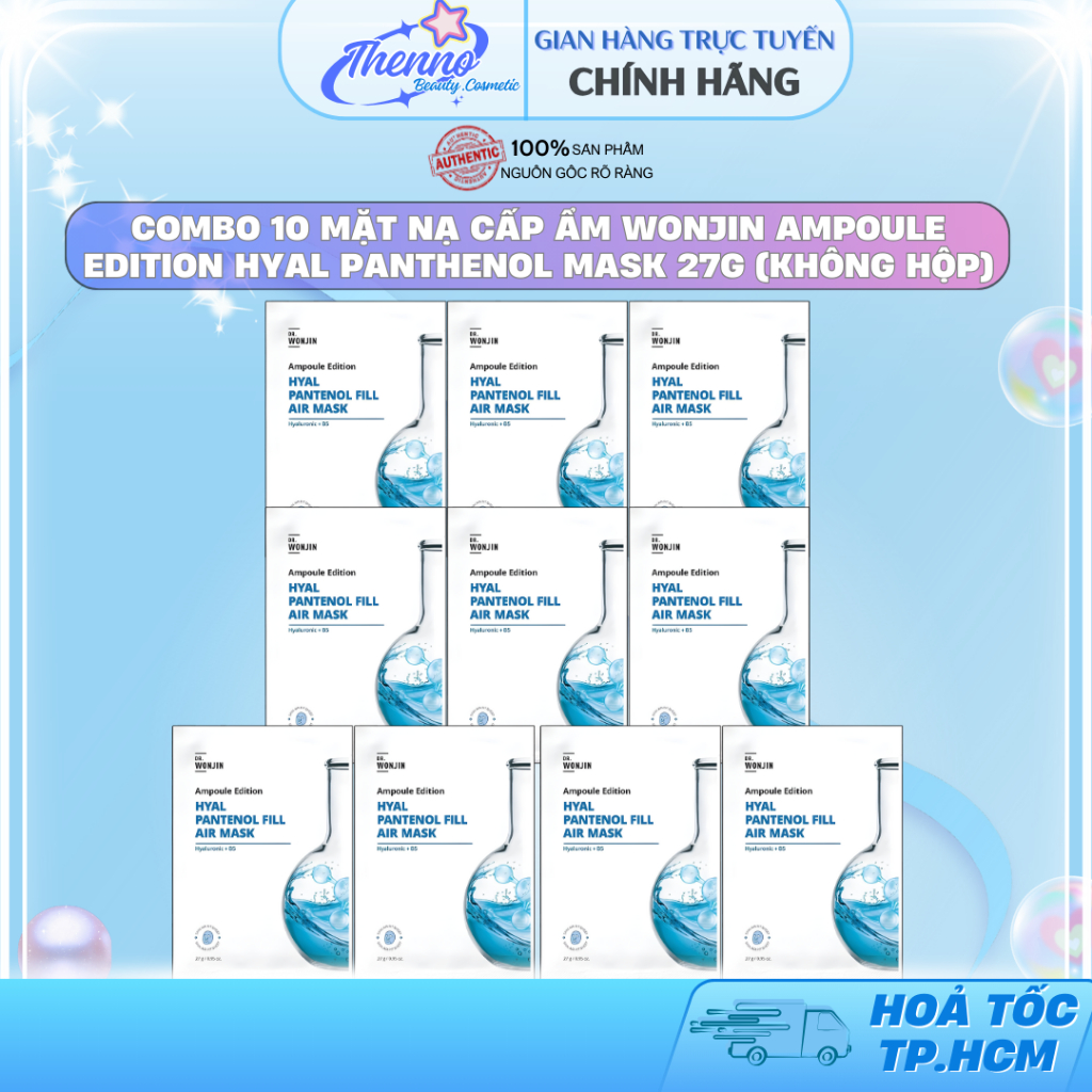 Combo 10 Mặt Nạ Siêu Tinh Chất Cấp Ẩm WonJin Ampoule Edition Hyal Panthenol Fill Air Mask 27g (Không