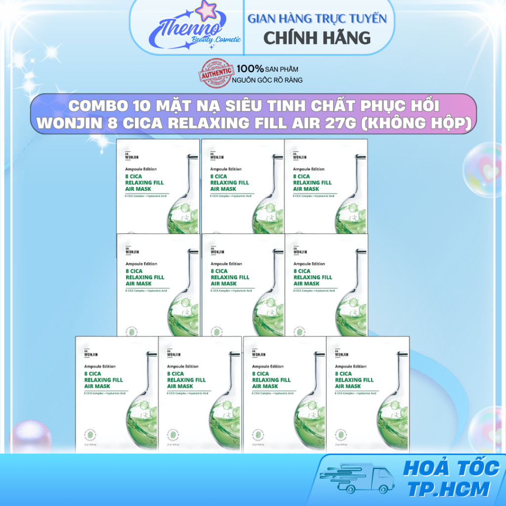 Combo 10 Mặt Nạ Siêu Tinh Chất Phục Hồi Wonjin 8 CICA Relaxing Fill Air 27g (Không Hộp)