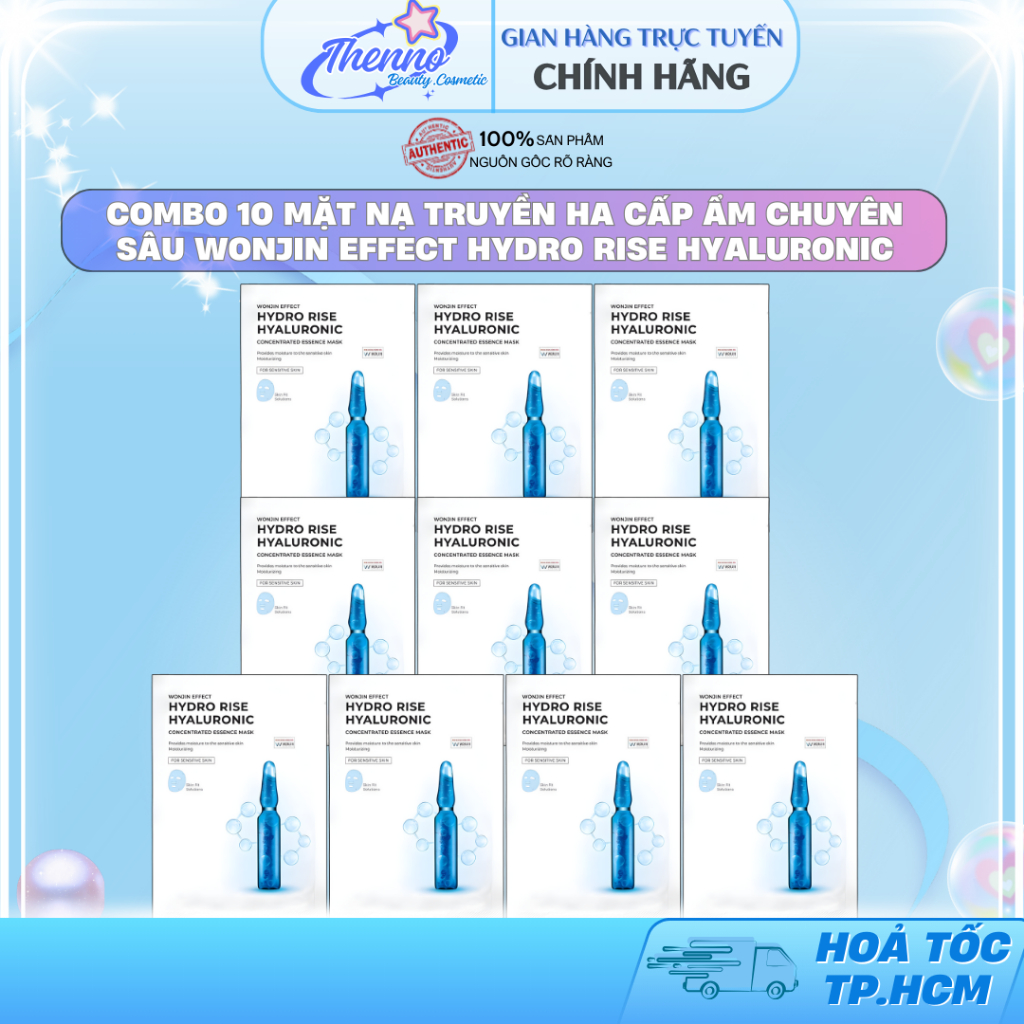 Combo 10 Mặt Nạ Truyền HA Cấp Ẩm Chuyên Sâu WonJin Effect Hydro Rise Hyaluronic Mask 30gx10 Hàn Quốc
