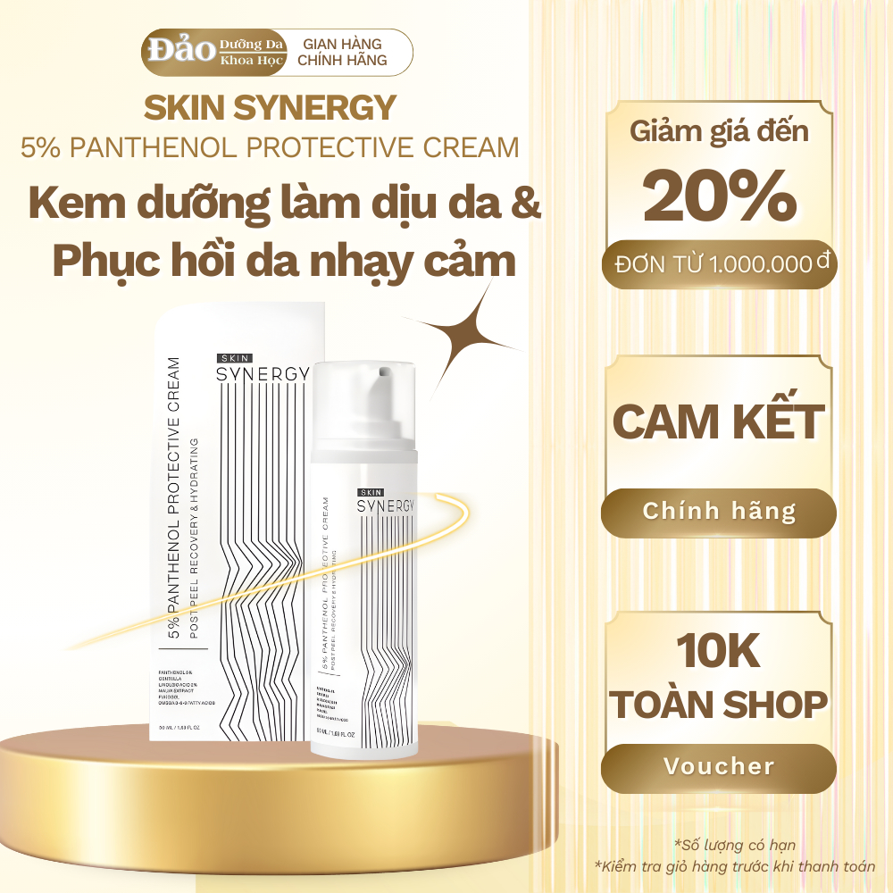 Kem dưỡng Skin Synergy 5% Panthenol Protective Cream làm dịu và phục hồi da nhạy cảm sau peel 50ml