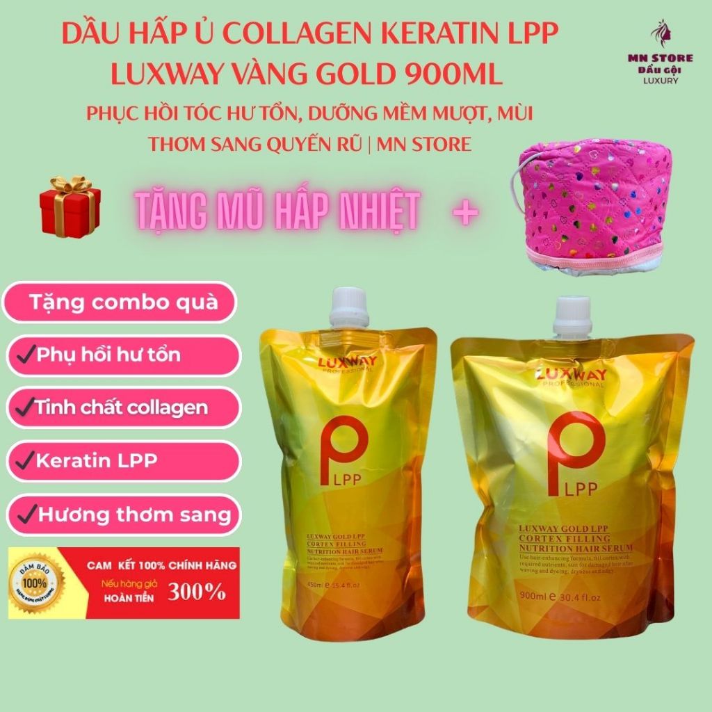 Dầu Hấp Ủ Collagen Keratin LPP Luxway Vàng Gold 900ml, Phục Hồi Tóc Hư Tổn, Mùi Thơm sang Quyến Rũ