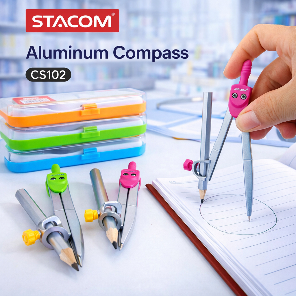 [Trợ giá] Compass nhôm toàn khối dùng bút chì gỗ cao cấp, độ chính xác cao, dễ dàng sử dụng | Stacom