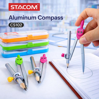 Compass nhôm toàn khối dùng bút chì gỗ cao cấp, độ chính xác cao, dễ dàng sử dụng | Stacom CS102