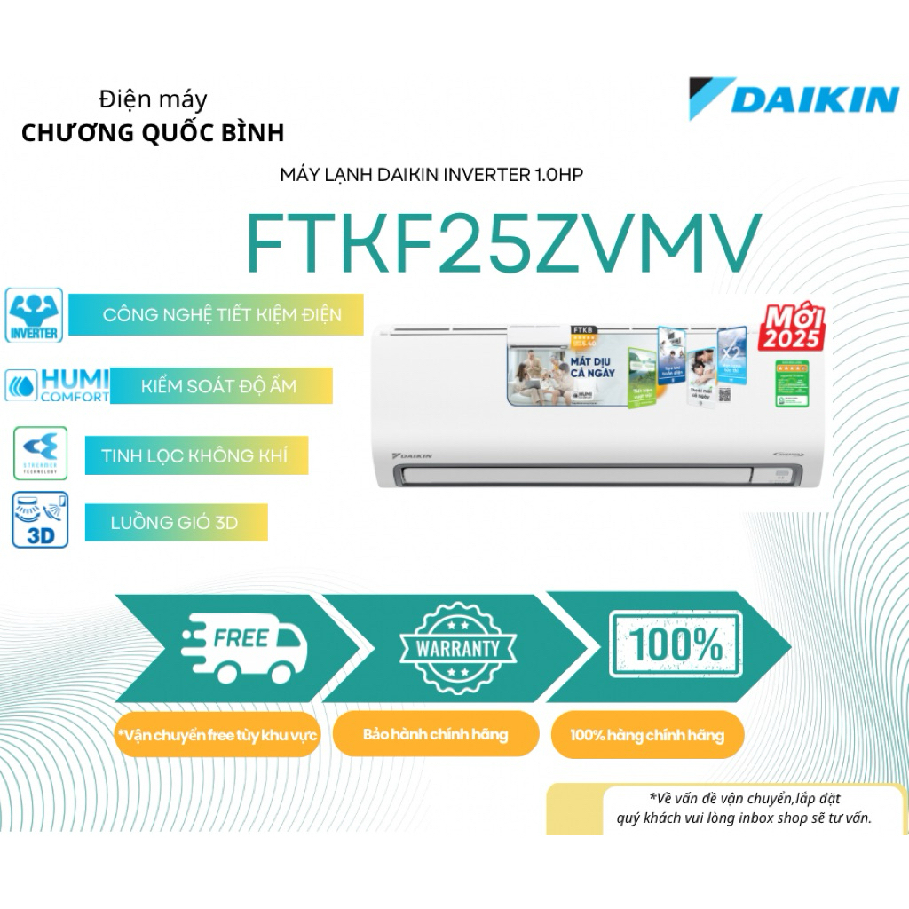 Máy lạnh Daikin 1.0hp Inverter  FTKF25ZVMV (Streamer)