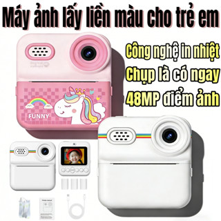 Máy ảnh lấy liền in màu, 48 triệu điểm ảnh, có thể quay video, cho trẻ em, học sinh, quà sinh nhật, đồ chơi