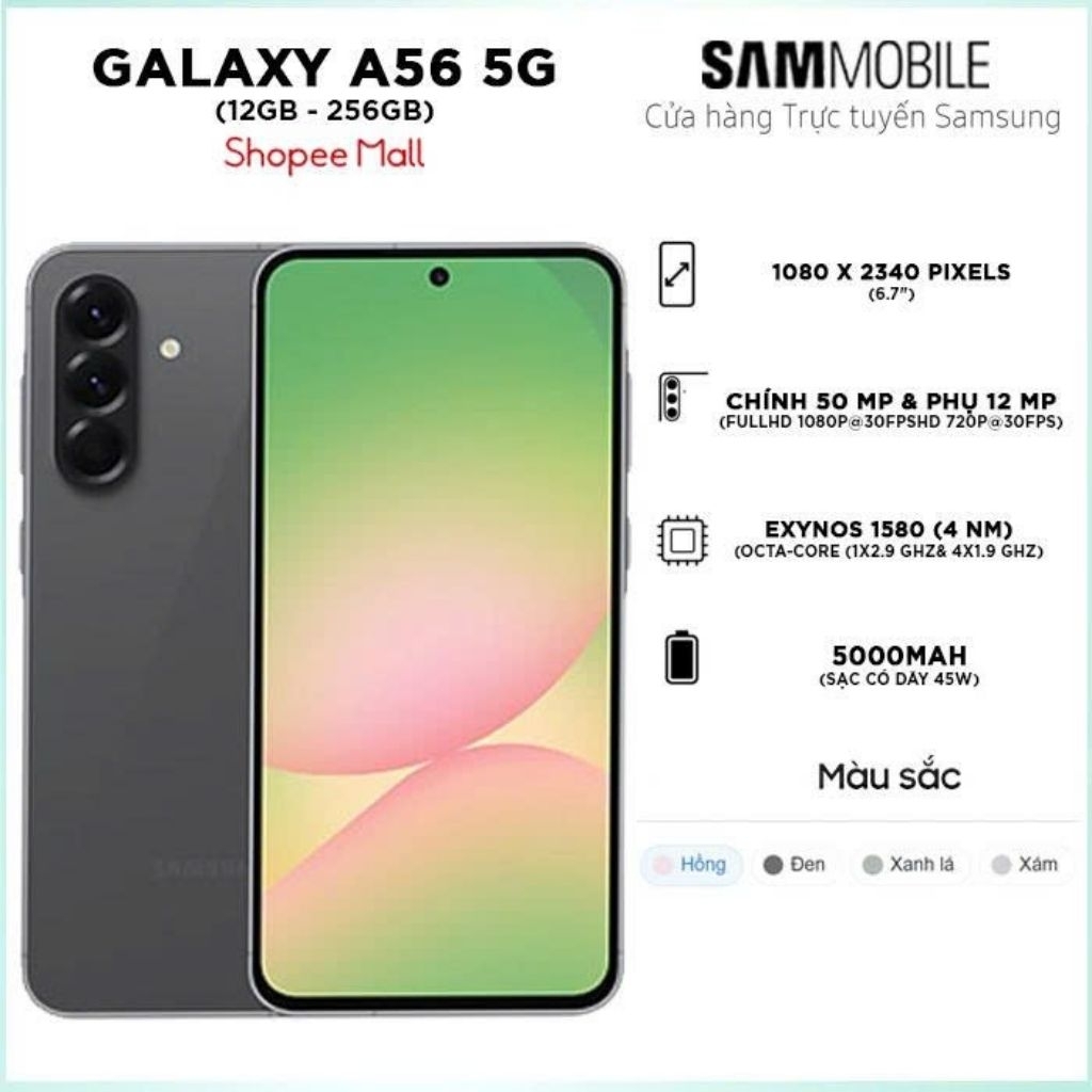 [ Kích Tháng 1 - Giá Tri Âm ] Điện thoại Samsung Galaxy A56 (12GB/256GB) Chính hãng