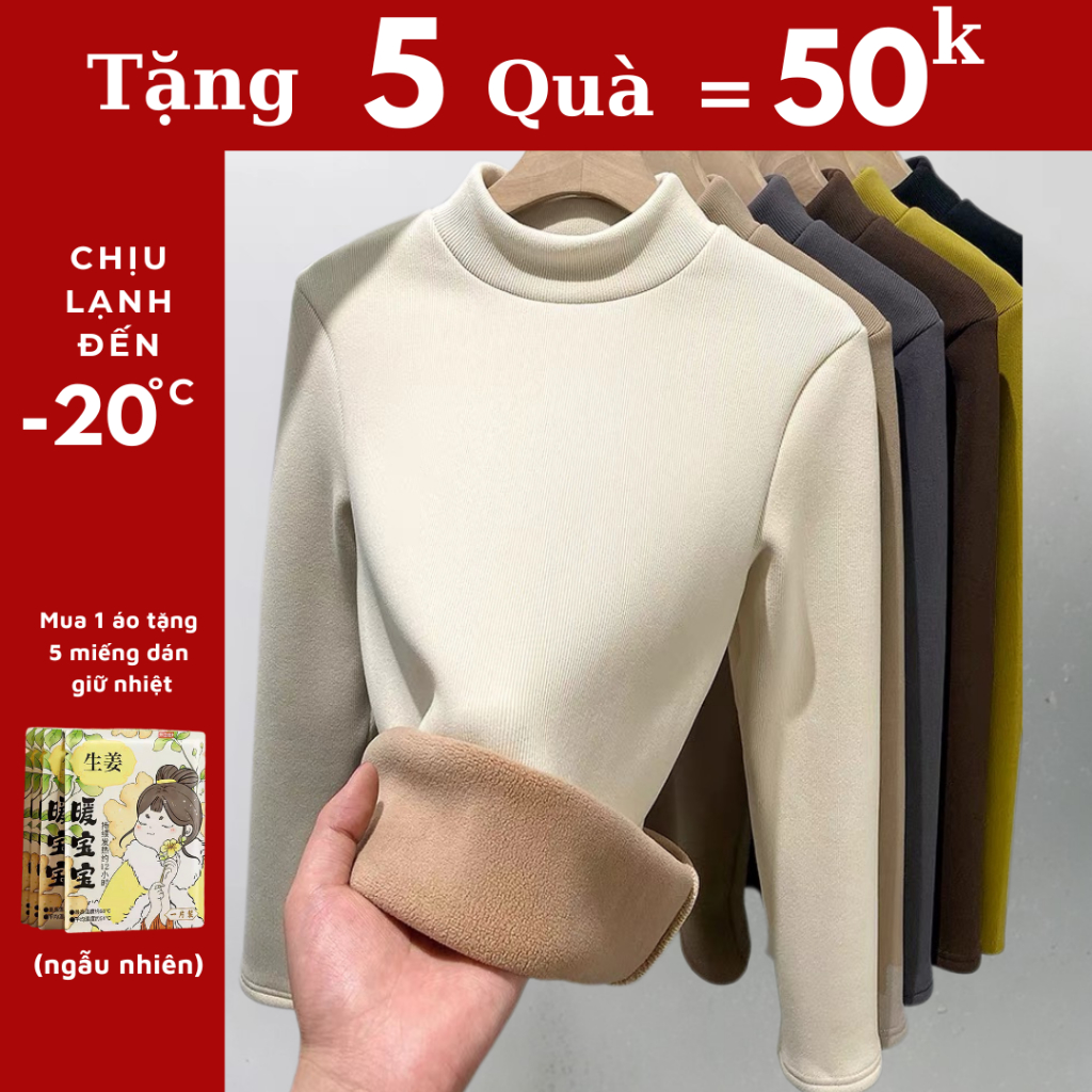 {TẶNG 5QUÀ}AL504 Áo giữ nhiệt nữ lót lông cổ cao, áo thun giữ nhiệt nữ,áo giữ nhiệt nam lót lông siêu dày ấm cho đại hàn