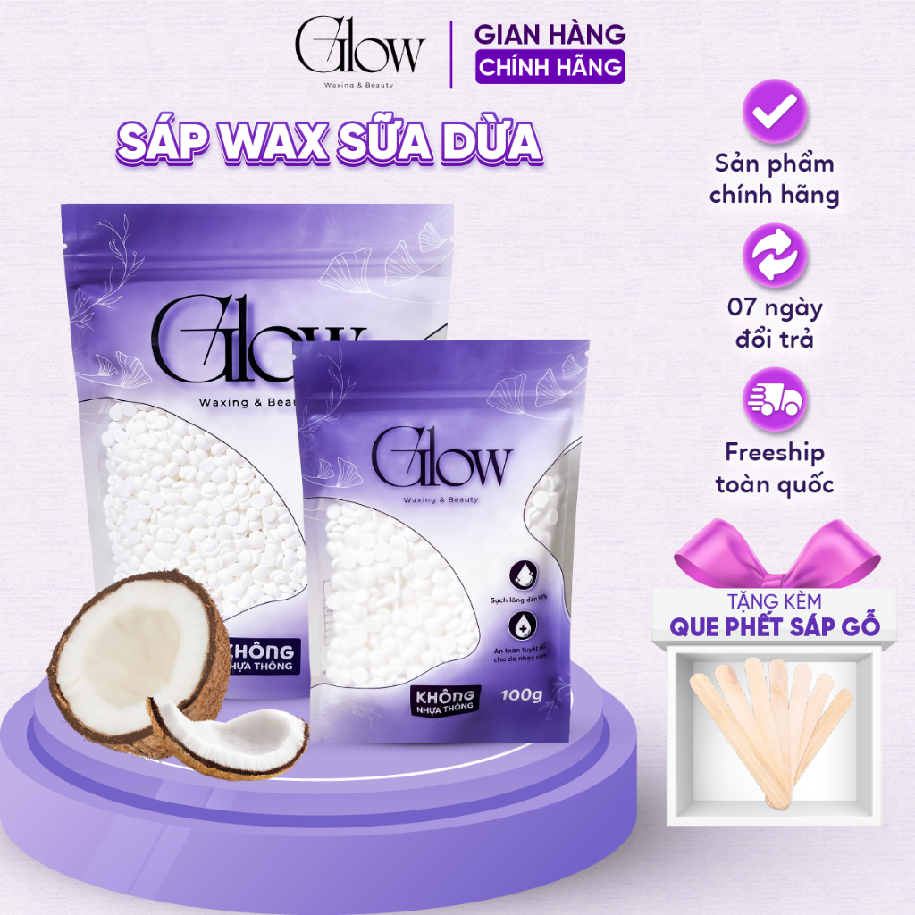 Sáp Wax Lông Sữa Dừa Premier GLOWWAXING Hàng Chính Hãng Chuyên Wax Body, Nách, Bikini Tặng Que