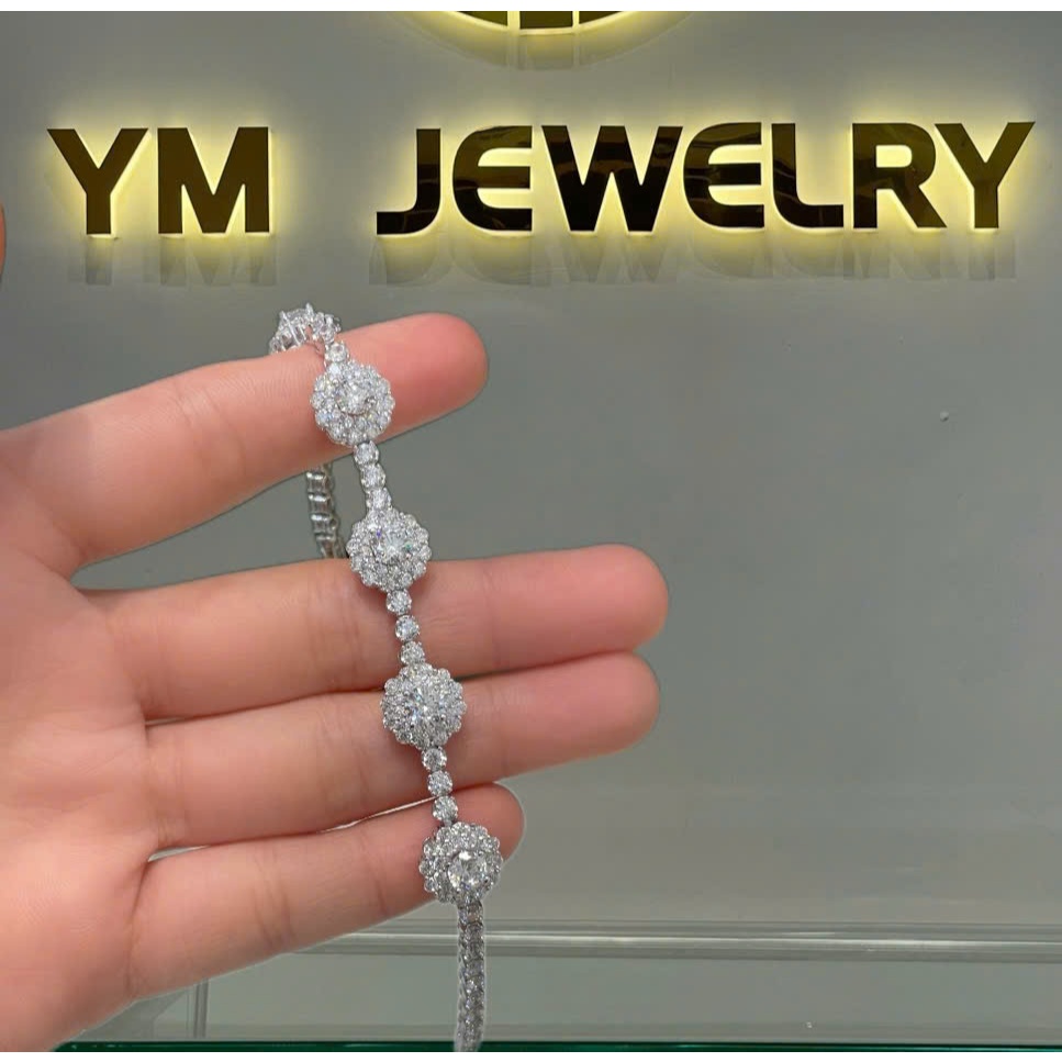 Lắc Tay Tennis Bạc 925 Nữ 5 Hoa Sang Trọng - Bạc Ý Xi Kim |L020| - YM Jewelry
