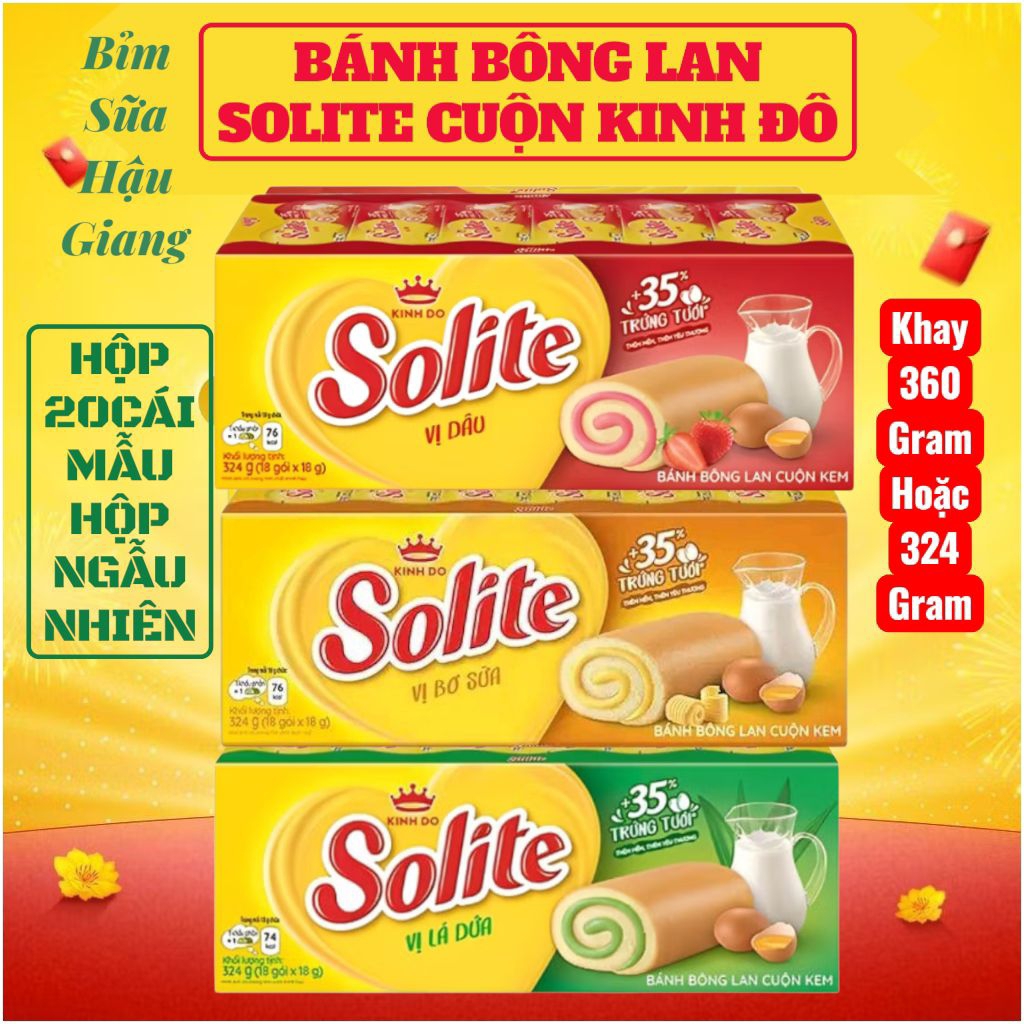 BÁNH BÔNG LAN KINH ĐÔ SOLITE CUỘN / SOLITE TRÒN, HƯƠNG DÂU, DỨA, BƠ SỮA, THƠM.NGON BỔ DƯỠNG