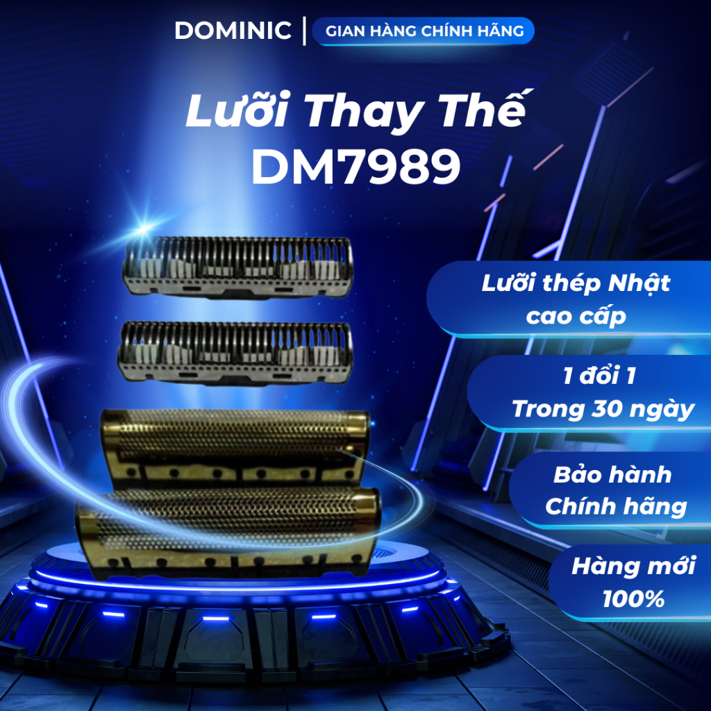 Bộ lưỡi và bộ màng thay thế máy cạo đầu, cạo râu DOMINIC DM7989, KOMINGDON, KEMEI... cao cấp thép nh