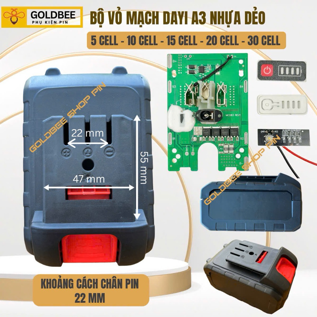 Vỏ mạch 5s Dayi A3 pin 18650 nhựa dẻo 5cell, 10cell, 15cell, 20cell, 30cell