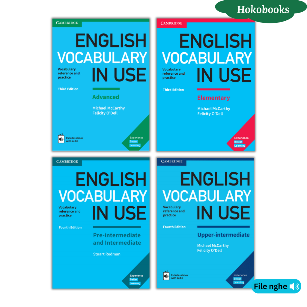 Sách English Vocabulary in Use - bộ 4 cuốn - Bản in màu laser A4 có kèm file audio