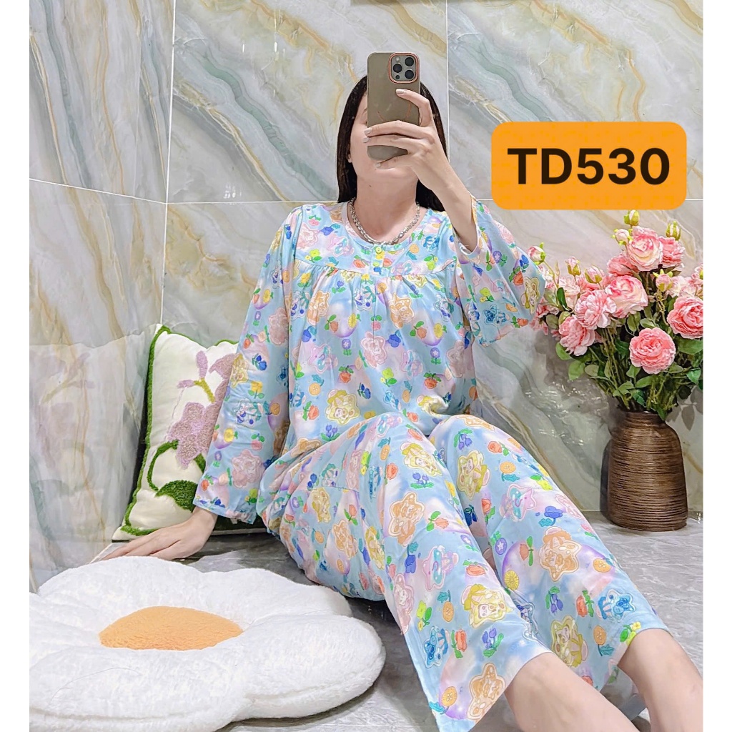 Đồ bộ tole bộ lanh 2 nút mặc nhà tay dài quần dài, cổ đính 2 nút F21 VNXK