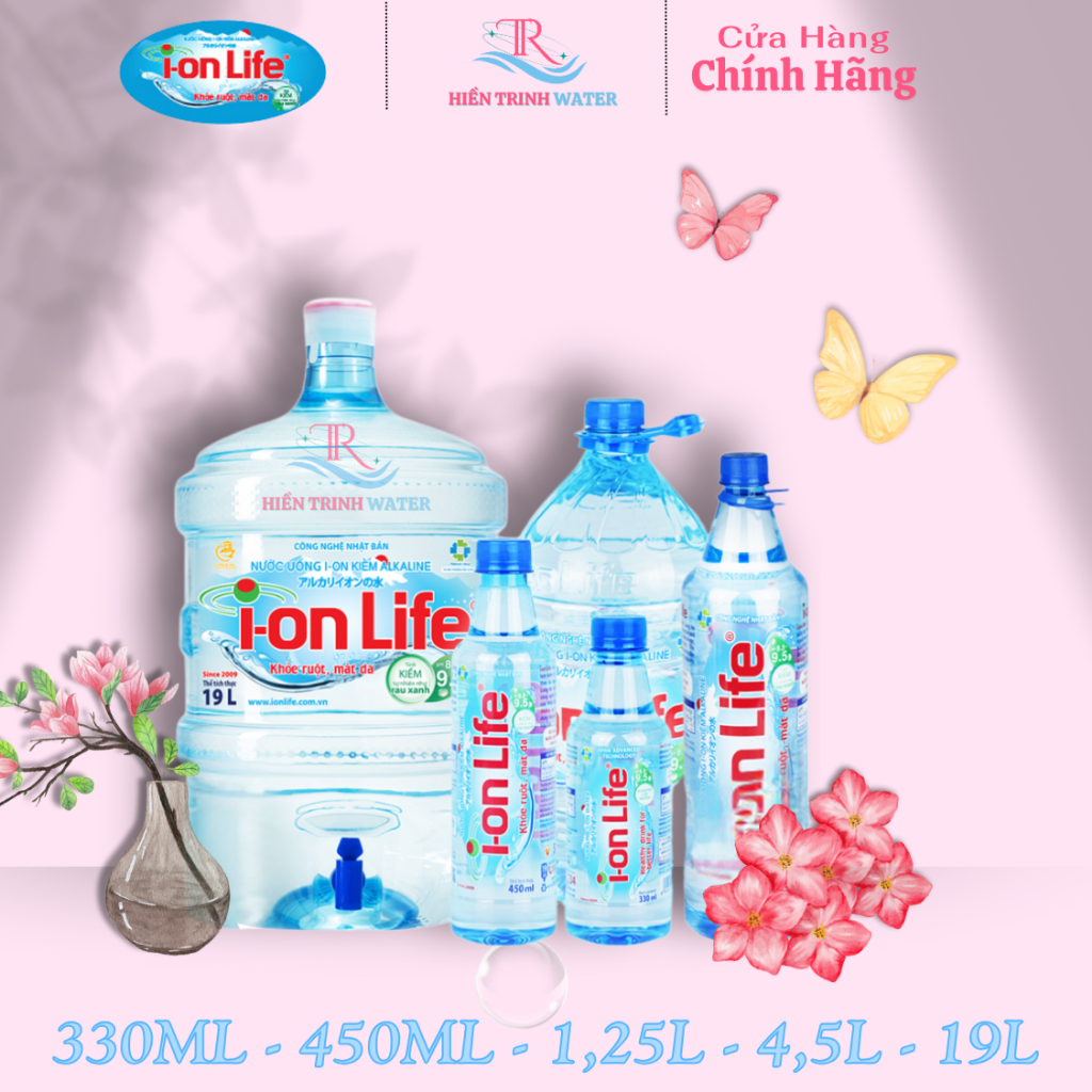Nước uống ion kiềm đóng chai công nghệ nhật bản thương hiệu ion life 330ml - 450ml - 1,25L - 4,5L