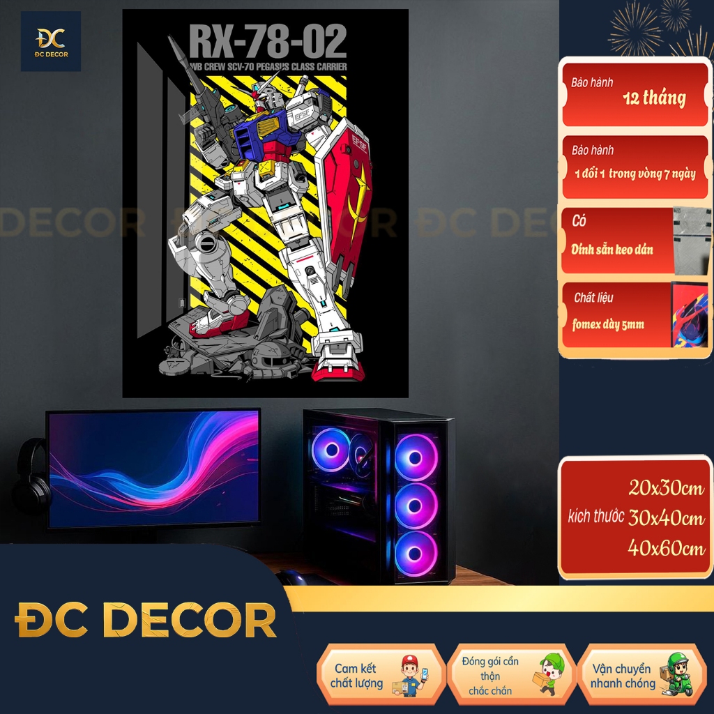 Tranh dán tường mica tráng gương gundam siêu đẹp tranh robot tranh anime, tranh dán tường