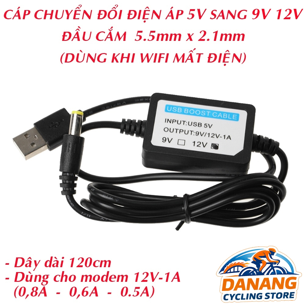 Cáp USB Chuyển Nguồn 5V Lên 9V / 12V – Mất Điện Vẫn Dùng Được WiFi