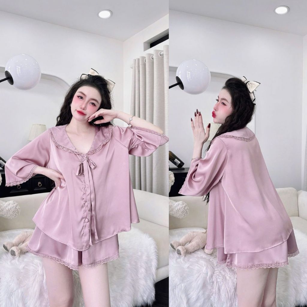 Đồ Ngủ Pijama Bigsize Tay Loe Đùi MIKY, Đồ Ngủ Bigsize lụa Latin cao cấp mềm mại xinh xắn 3 < 70KG d | BigBuy360 - bigbuy360.vn