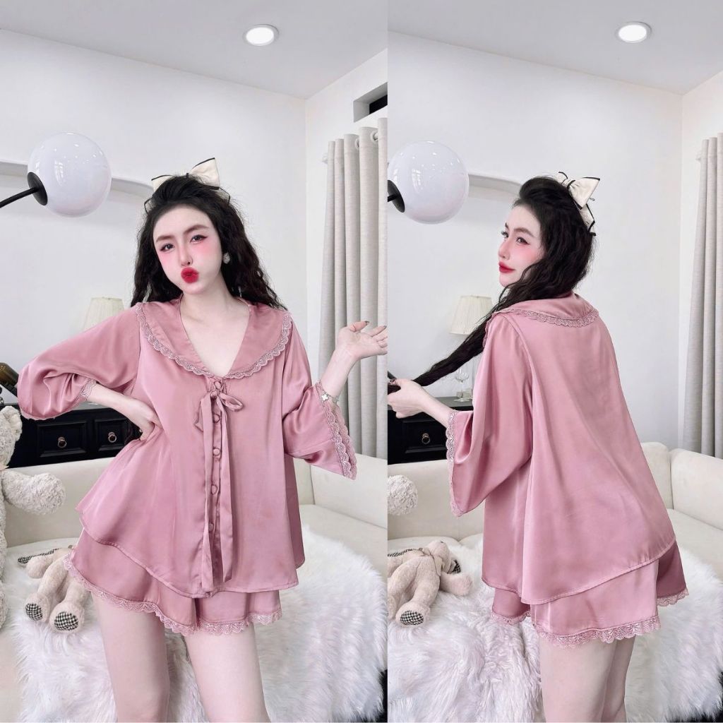 Đồ Ngủ Pijama Bigsize Tay Loe Đùi MIKY, Đồ Ngủ Bigsize lụa Latin cao cấp mềm mại xinh xắn 3 < 70KG d | BigBuy360 - bigbuy360.vn