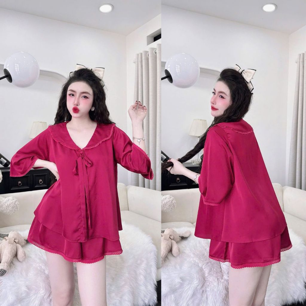 Đồ Ngủ Pijama Bigsize Tay Loe Đùi MIKY, Đồ Ngủ Bigsize lụa Latin cao cấp mềm mại xinh xắn 3 < 70KG d | BigBuy360 - bigbuy360.vn