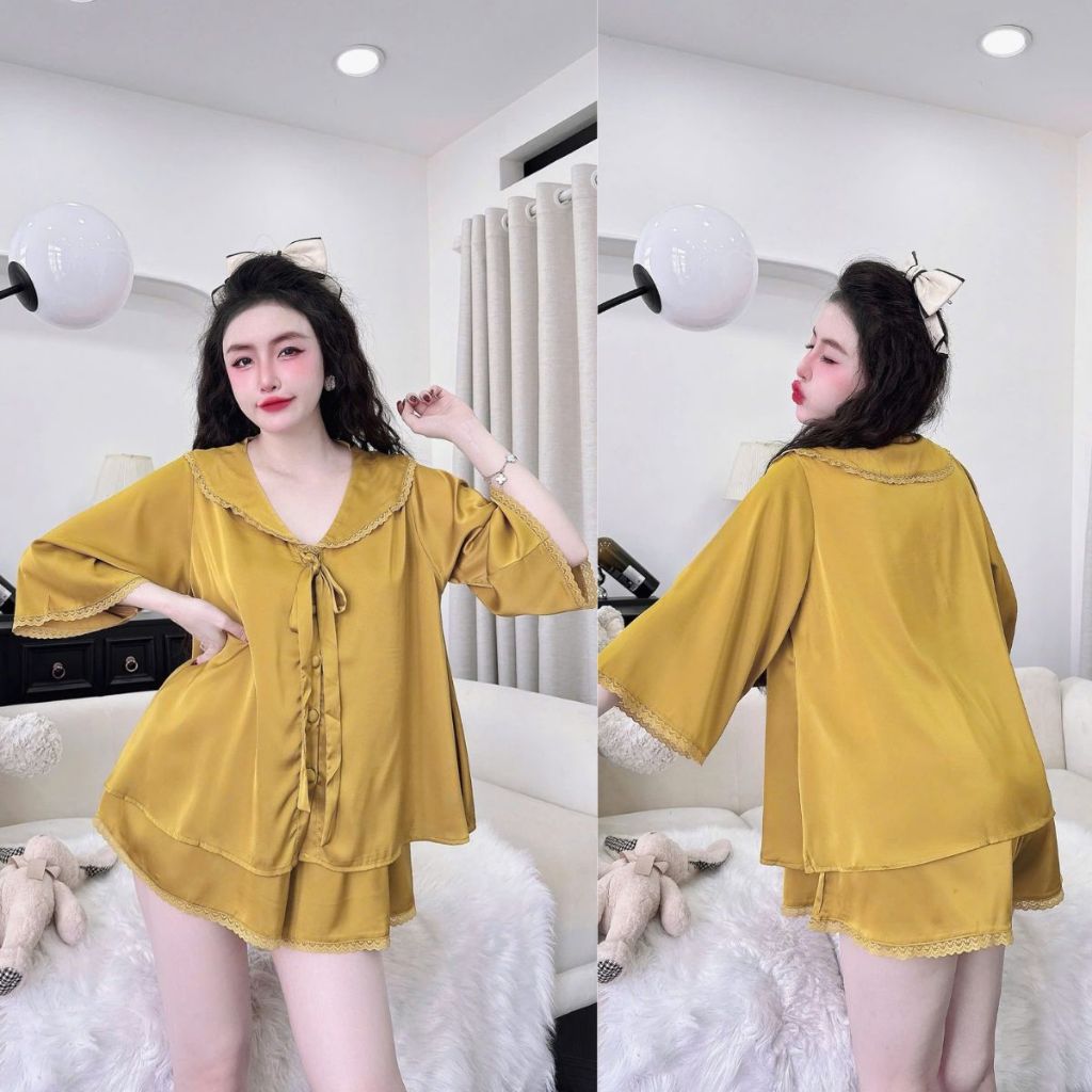 Đồ Ngủ Pijama Bigsize Tay Loe Đùi MIKY, Đồ Ngủ Bigsize lụa Latin cao cấp mềm mại xinh xắn 3 < 70KG d | BigBuy360 - bigbuy360.vn