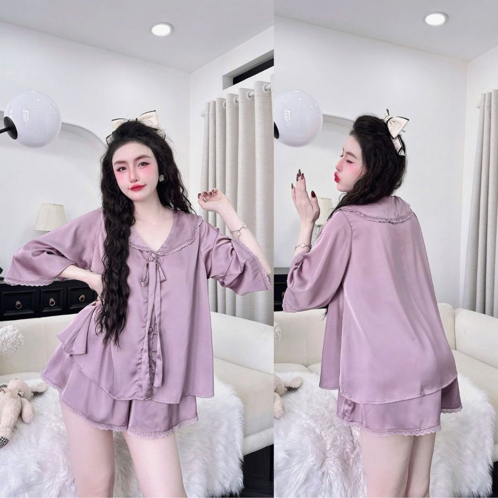 Đồ Ngủ Pijama Bigsize Tay Loe Đùi MIKY, Đồ Ngủ Bigsize lụa Latin cao cấp mềm mại xinh xắn 3 < 70KG d | BigBuy360 - bigbuy360.vn