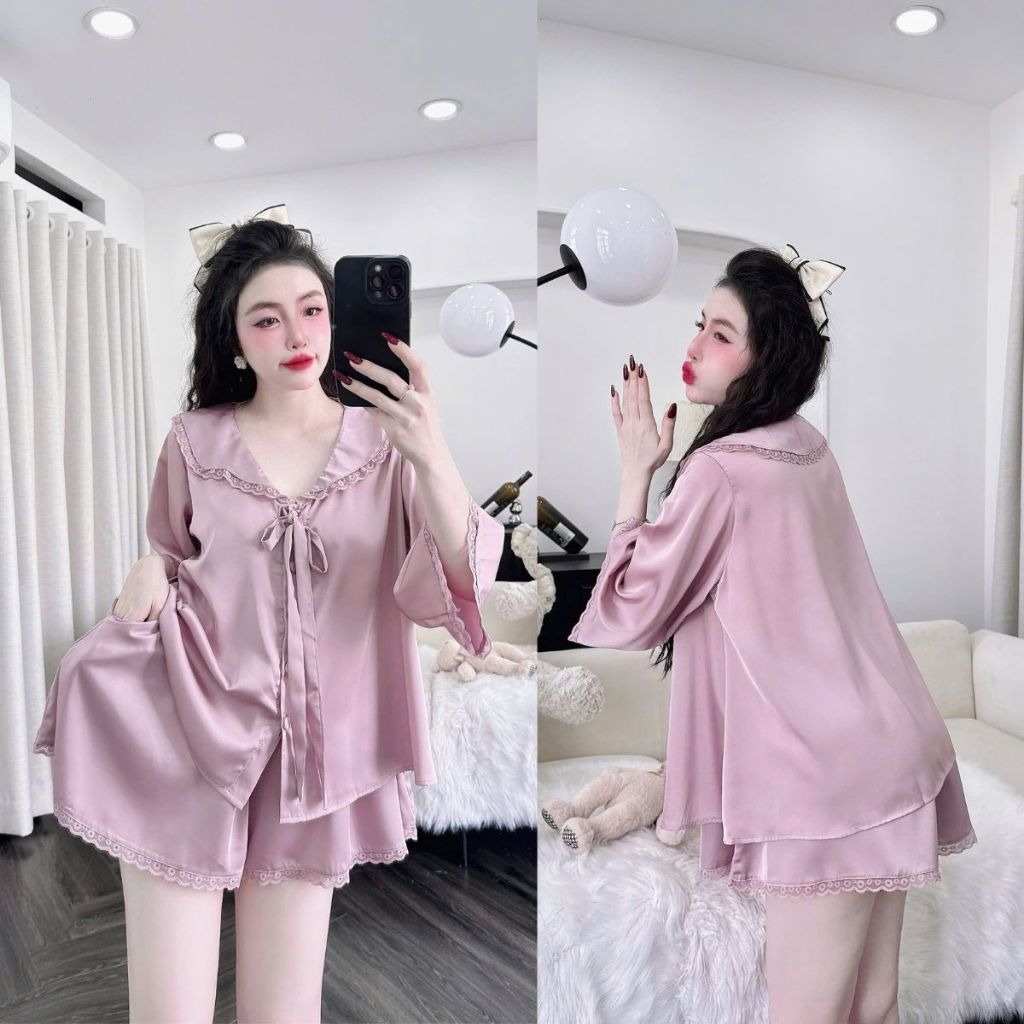 Đồ Ngủ Pijama Bigsize MIKY Tay Loe 2, Đồ Ngủ Bigsize lụa Latin cao cấp mềm mại xinh xắnd < 70KG M06 M06 | BigBuy360 - bigbuy360.vn