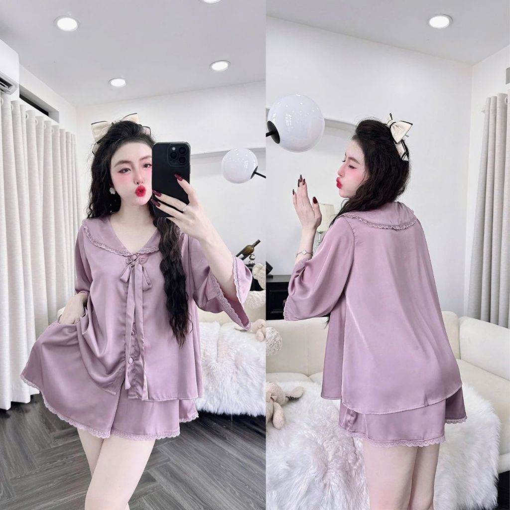 Đồ Ngủ Pijama Bigsize MIKY Tay Loe 2, Đồ Ngủ Bigsize lụa Latin cao cấp mềm mại xinh xắnd < 70KG M06 M06 | BigBuy360 - bigbuy360.vn