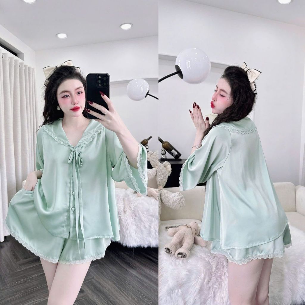 Đồ Ngủ Pijama Bigsize MIKY Tay Loe 2, Đồ Ngủ Bigsize lụa Latin cao cấp mềm mại xinh xắnd < 70KG M06 M06 | BigBuy360 - bigbuy360.vn