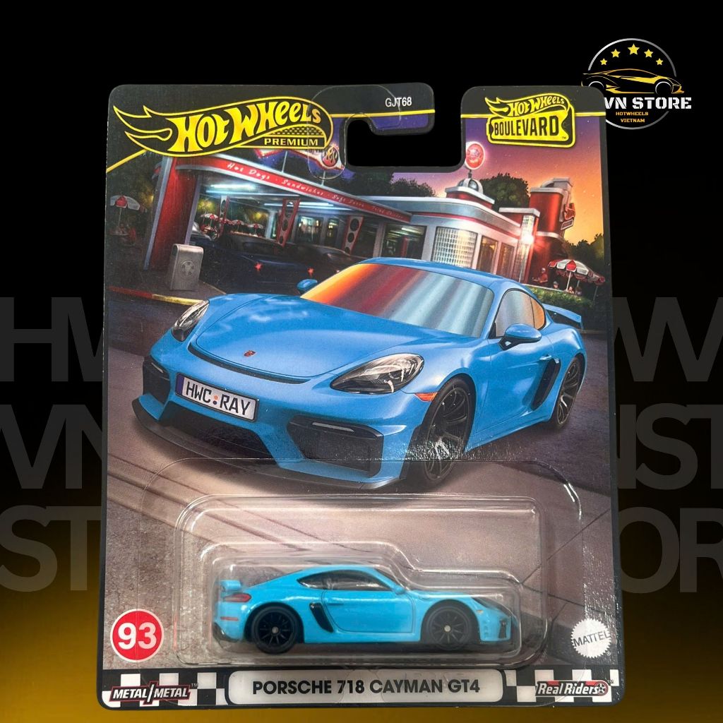 Xe mô hình Hotwheels Premium Porsche 718 Cayman GT4 màu xanh