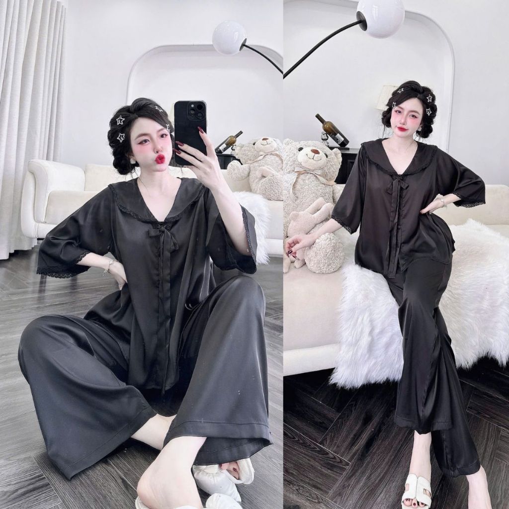 Đồ Ngủ Nữ Bigsize, Đồ Ngủ Pijama lụa Latin Tay Loe Dài cao cấp mềm mại dễ thương < 70KG | BigBuy360 - bigbuy360.vn