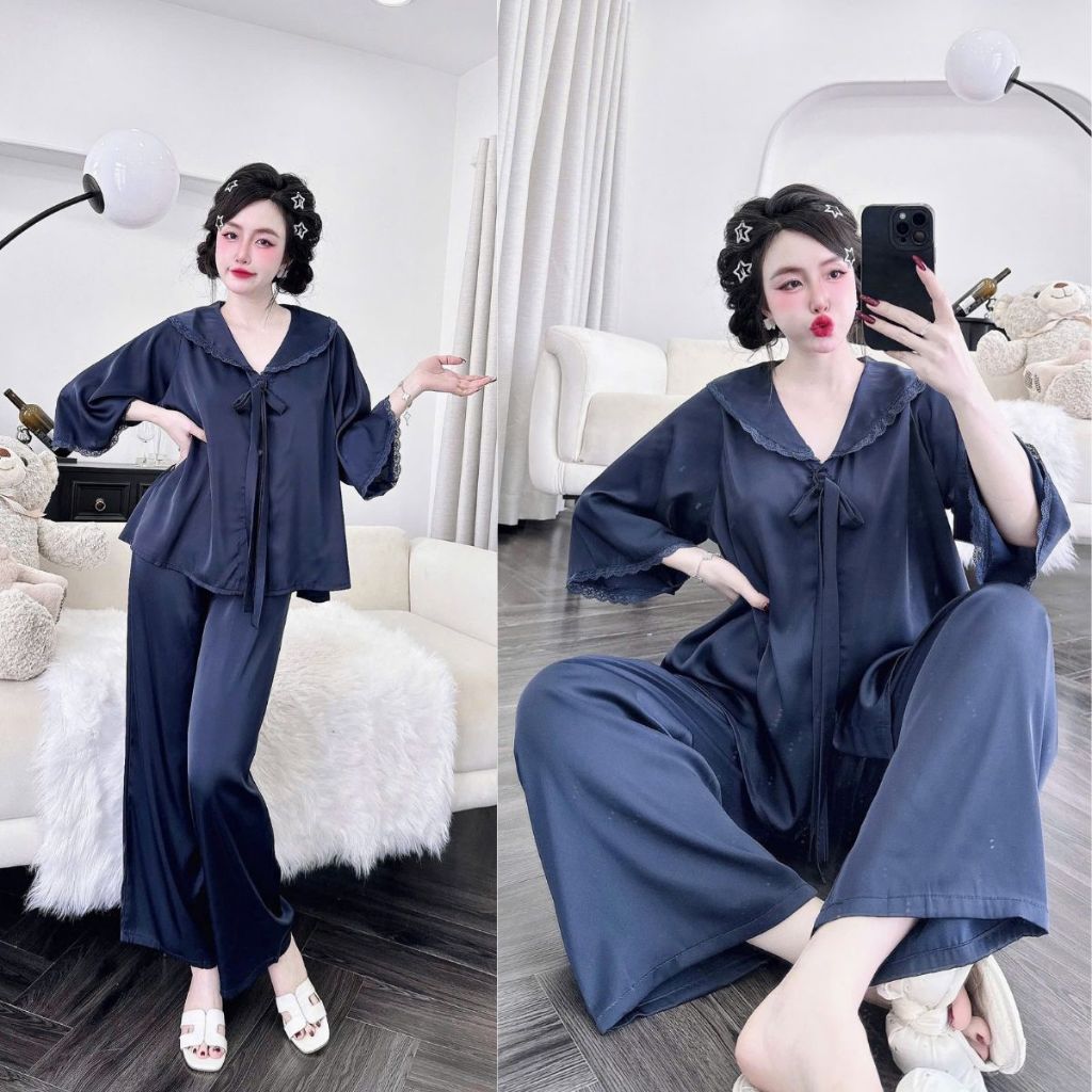 Đồ Ngủ Nữ Bigsize, Đồ Ngủ Pijama lụa Latin Tay Loe Dài cao cấp mềm mại dễ thương < 70KG | BigBuy360 - bigbuy360.vn