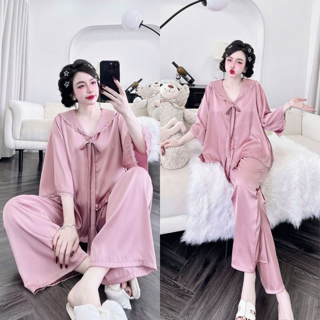 Đồ Ngủ Nữ Bigsize, Đồ Ngủ Pijama lụa Latin Tay Loe Dài cao cấp mềm mại dễ thương < 70KG | BigBuy360 - bigbuy360.vn
