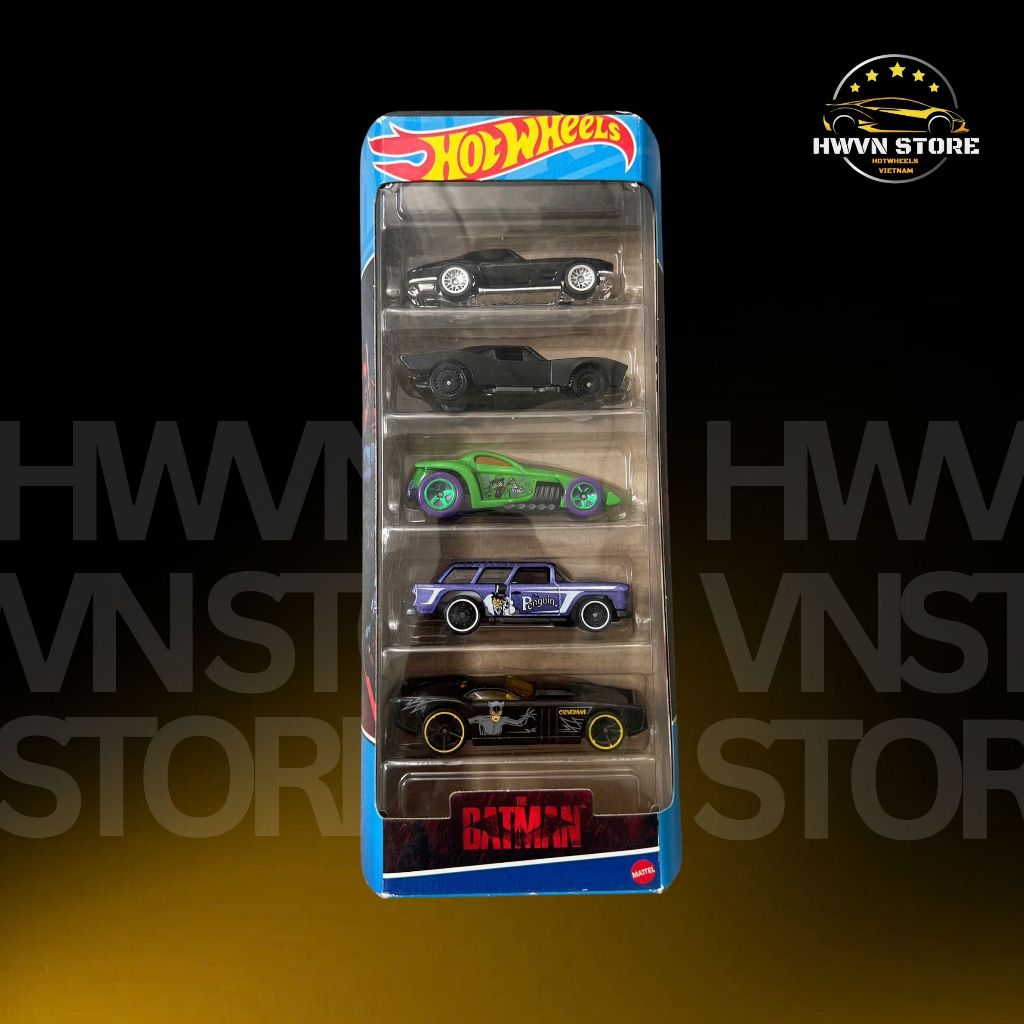Xe mô hình Hotwheels Batman Pack 5 '64 Corvette - Batmobile - Burl Esque - Classic Nomad - The Gov'n