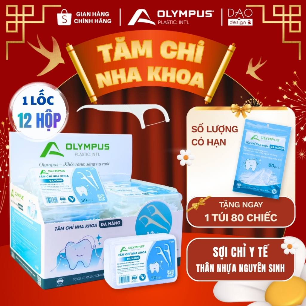 12 hộp tặng 1 túi 680 chiếc Tăm chỉ nha khoa OLYMPUS Hàng Việt Nam, Tăm chỉ loại 1 chính hãng