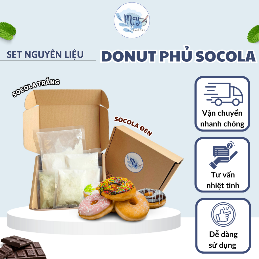 SET Nguyên liệu làm bánh DONUT PHỦ SOCOLA tại nhà, CÓ VIDEO HƯỚNG DẪN CỤ THỂ | Tiệm Bánh Của May