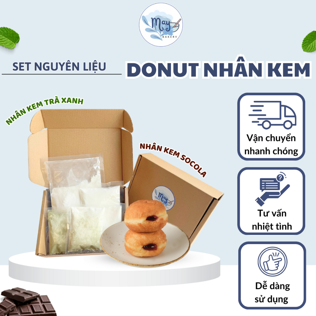 SET Nguyên liệu làm bánh DONUT NHÂN KEM tại nhà, CÓ VIDEO HƯỚNG DẪN CỤ THỂ | Tiệm Bánh Của May