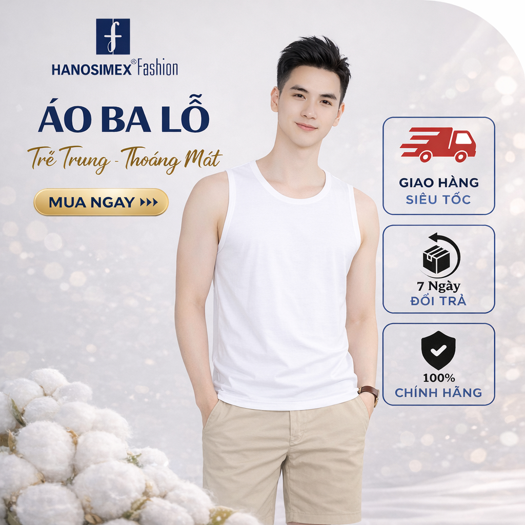Áo ba lỗ Nam Hanosimex chất liệu 100% cotton thấm hút mồ hôi-Hàng chính hãng