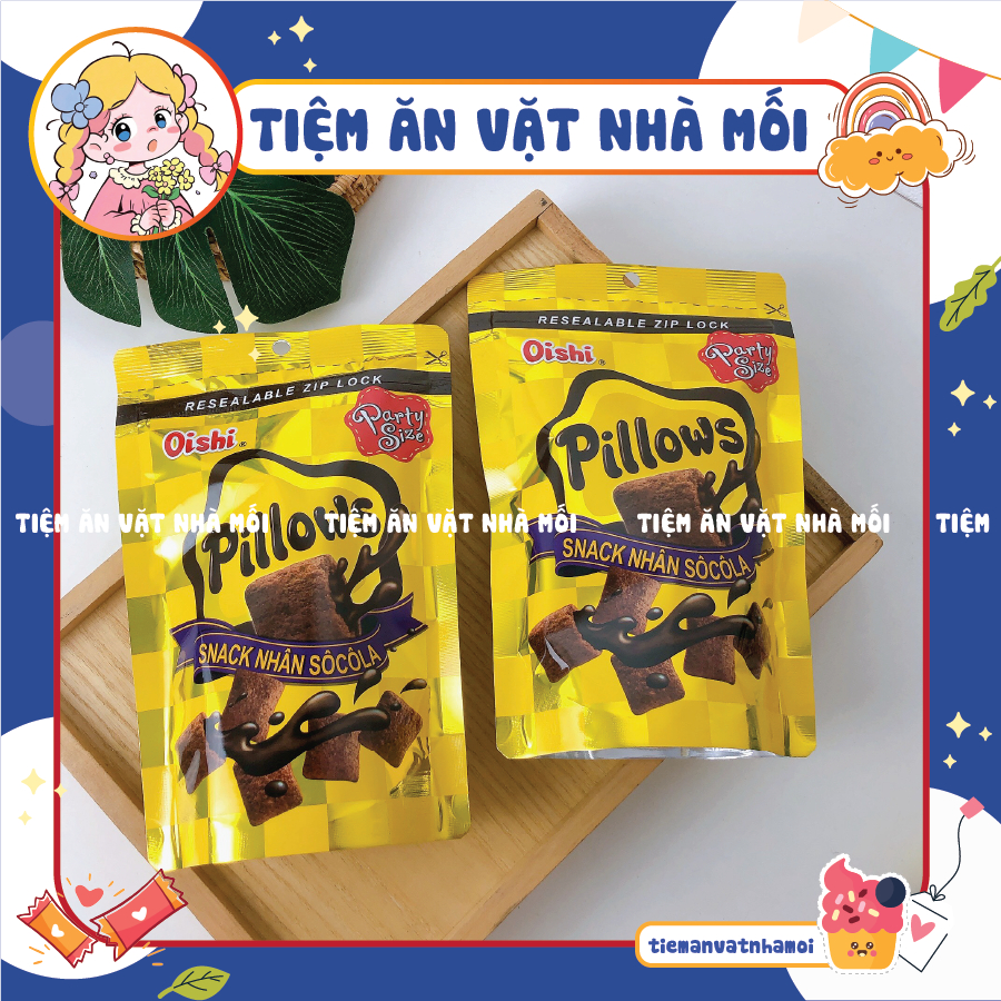 Snack Pillows Oishi Nhân Socola (GÓI LỚN 80G), Bánh Nhân Kem Oishi, đồ ăn vặt