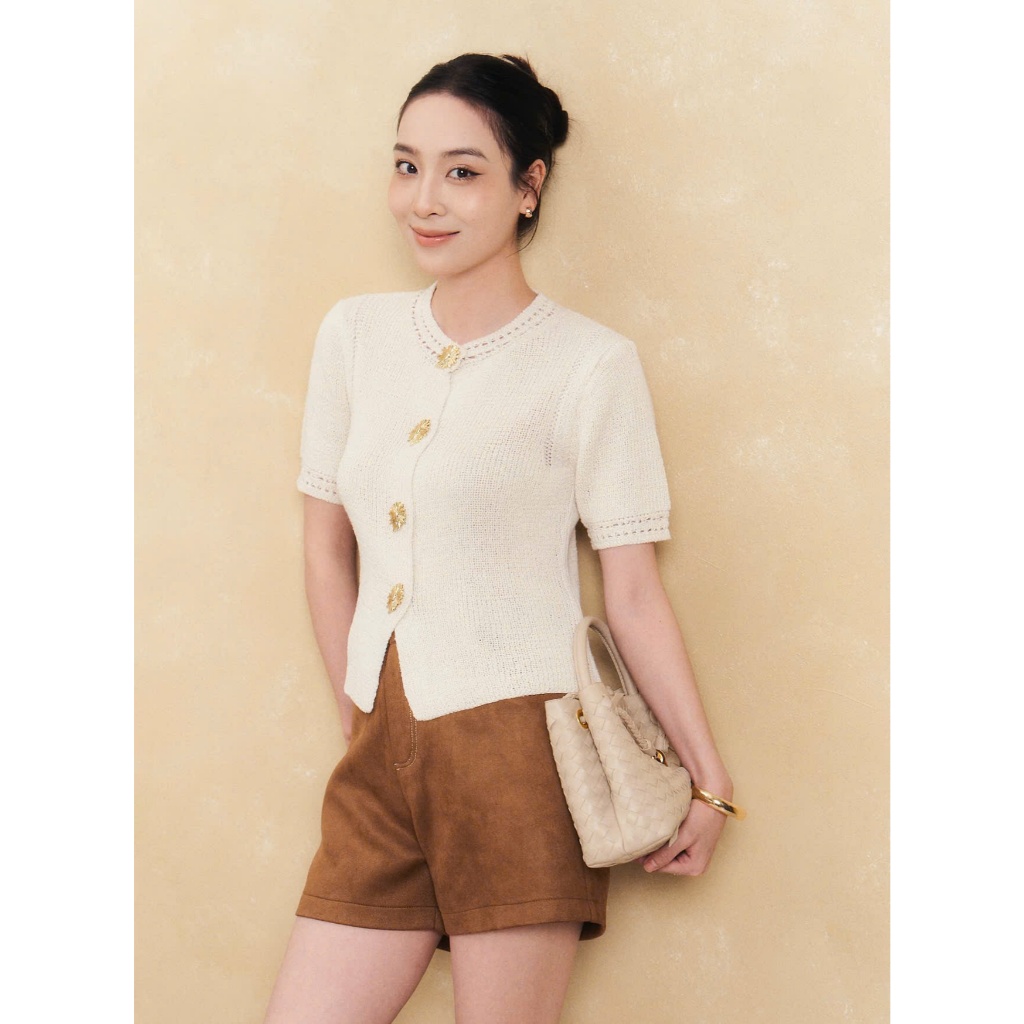Áo Cardigan Nữ Cộc Tay Dêt Kim SHEMODA AURELIA KNIT TOP Form Dáng Gọn Gàng Thanh Lịch