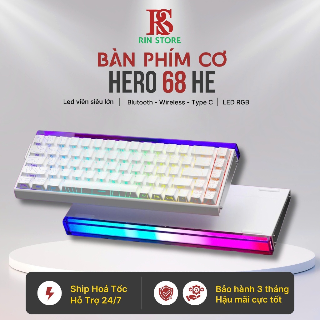 Bàn phím Aula Hero68 HE - Ship hoả tốc HCM - 8k polling rate - Dải led viền RGB - Mạch xuôi - Led RG